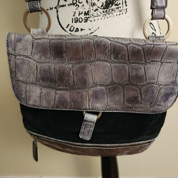 Nuovedive Vintage Black Gray Leather Suede Crossbody Bag - Picture 1 of 7